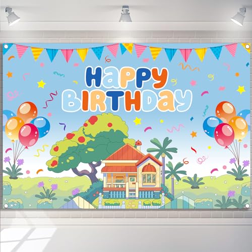 5x3ft Blue Dog Theme Backdrop Cartoon Photography Background Kids Boys Girls Birthday Party Decorations Photo Booth Banner Props - color: Blue