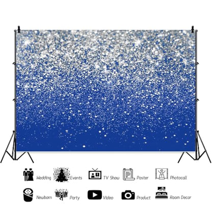 Blue and Sliver Glitter Backdrop Silver Flash Against a Blue Background Wedding Dance Graduation Photography Background Happy New Year Banner Studio Shoot Prop 6x4ft (180x120cm) - color: Blue and Sliver, size: 6x4ft (180x120cm)