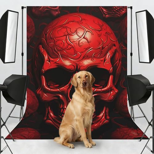 Red Skulls Backdrop Background for Photography 5x7ft Photobooth Professional Photo Backdrop Curtains Video Photography Studio Photo Backgrounds Banner Booth Background Screen Parties - color: Red Skulls