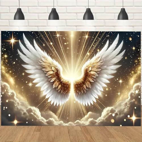 Platinum Gradient Angel Wings Birthday Backdrop Deep Starry Sky Golden Holy Light Clouds Baby Pregnant Bride Pregnant Bride Photography for Weddings Coming-of-Age Ceremonies (B, 6X4FT) - color: B, size: 6X4FT