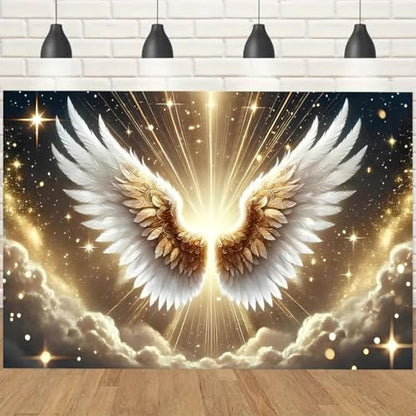 Platinum Gradient Angel Wings Birthday Backdrop Deep Starry Sky Golden Holy Light Clouds Baby Pregnant Bride Pregnant Bride Photography for Weddings Coming-of-Age Ceremonies (B, 6X4FT) - color: B, size: 6X4FT