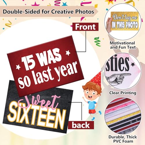 Beeveer 24 Design 16th Arrow Photo Booth Props 16th Birthday Party Decorations PVC Photo Booth Sign Double Sided for Birthday Party Supplies, Decorations and Favors - style: Birthday
