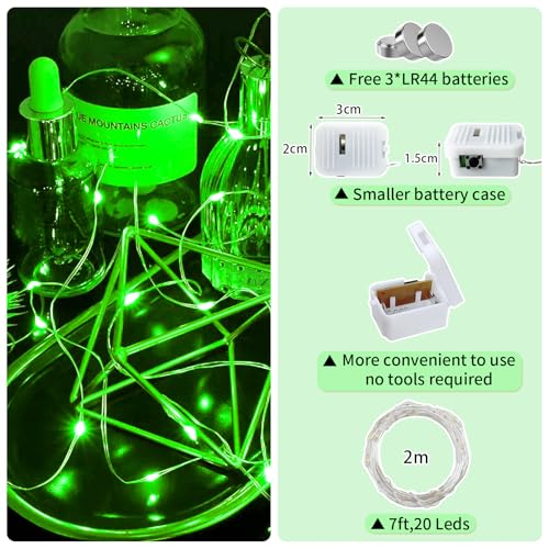 8 Pack Green Fairy Lights Battery Operated, 7ft 20 LED Mini String Twinkle Lights for Christmas St. Patrick's Day Halloween Mason Jars Centerpiece Table Decorations (8, Green) - color: Green