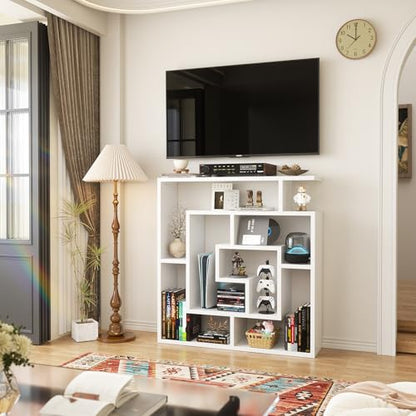 Armocity 6 Tier Display Book Shelf Wall Mounted Bookshelf Freestanding Geometric Bookcase Floating Book Shelves for Wall Bedroom Living Room Home Office, 45.5"(W) * 47"(H), White - color: White