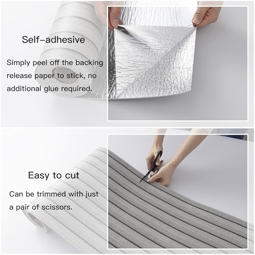 Peel and Stick PVC Slat Wall Panels, Wood Grain Self-Adhesive Soundproof Moisture-Resistant Paneling, 3D Faux Wood Panels for Bedroom Bathroom Walls & Ceilings 118"x15.75"(Gray,13Sq.ft) - color: Gray