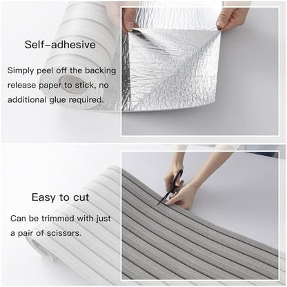Peel and Stick PVC Slat Wall Panels, Wood Grain Self-Adhesive Soundproof Moisture-Resistant Paneling, 3D Faux Wood Panels for Bedroom Bathroom Walls & Ceilings 118"x15.75"(Gray,13Sq.ft) - color: Gray