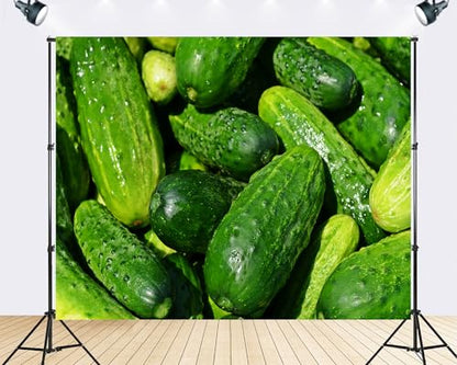 Trykid 10x6.5ft Fresh Green Cucumber Backdrop Natural Vegetable Farm Scene Photography Background Food Market Party Decoration Tapestry Photo Booth Prop Fabric - size: 10x6.5ft