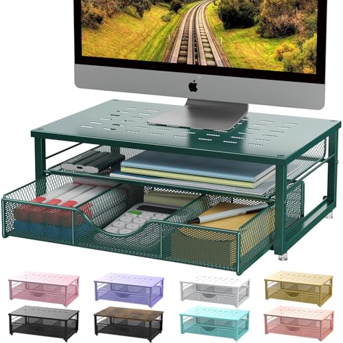 gianotter Computer Monitor Stand Riser, office organizer with Drawer, Office Organizers Storage for Classroom Office Supplies (Dark Green) - color: Dark Green