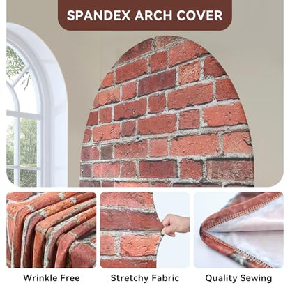 Set of 3 Arch Backdrop Cover Red Brick 7.2ft 6.6ft 6ft Spandex Wrinkle Free Fitted Arch Background Cover Farmhouse Style Top Chiara Arch Cover for Wedding Birthday Party Photography Arch Background - color: Brick, size: 7.2ft 6.6ft 6ft