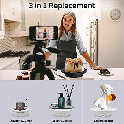 JAYEGT 3in 1 Motorized Rotating Display Stand with 5.74 /7.08/ 8.66 inch Replacement Cover，Max 22lbs Load , 360 Electronic Turntable for Photography Products (3 in1 / White/ With Remote controller) - color: White