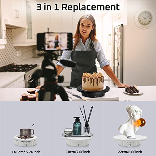 JAYEGT 3 in1 Motorized Rotating Display Stand with 5.74 /7.08/ 8.66 inch Replacement Cover，Max 22lbs Load，360 Electronic Turntable for Photography Products (3 in1 / Black/ With Remote controller) - color: Black