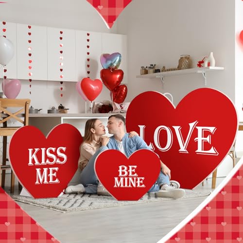 Wonderjune Large Valentine's Day Heart Cardboard Stand Ups Set of 3 Sizes Photo Decoration 24in 36in 46in with Foothold Valentine's Day Photo Booth Props Valentines Photography Props Photo Props