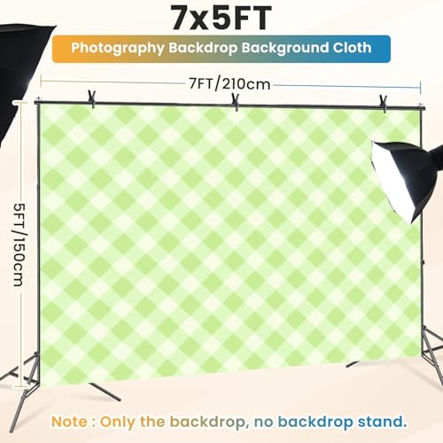 5x7ft Photography Backdrop Green White Gingham Check Photo Backdrop Photography Background for Photoshoot Portrait Video Party Photo Studio Prop Booth - color: Color5
