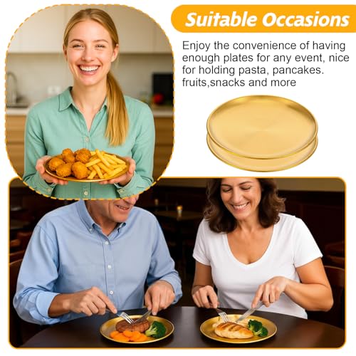 20Pcs 6.5 Inch Gold Stainless Steel Dinner Plates, Round Dessert Serving Trays Gold Dessert Plates for BBQ Salad Snack Camping Dishwasher Safe