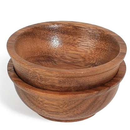 Acacia Wooden Bowls, 4 Inch Handcrafted Wood Serving Bowls Set of 2 for Sauce/Dips/Condiments, Mini Farmhouse Side Dishes with Natural Textured for Charcuterie Board/Appetizers - size: D 4.2'' x H 1.6''