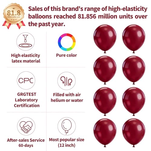 110pcs Burgundy Red Balloon 12 Inch, Burgundy Red Latex Balloons for Birthday Party Baby Shower Wedding(with 2 Ribbons). - color: A05-burgnudy, size: 12inch(normal)
