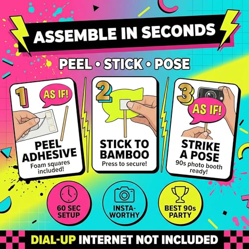 Throwback 90s Photo Booth Props - 40 Pieces - Funny 1990s Theme Party Supplies, Decorations and Gifts