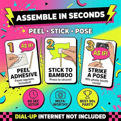 Throwback 90s Photo Booth Props - 40 Pieces - Funny 1990s Theme Party Supplies, Decorations and Gifts