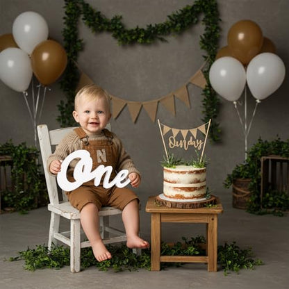 TONIFUL One Wooden Sign Cutout Letter for 1st Birthday Party Decorations Table Centerpieces for First Birthday White Letter Wooden Photo Booth Props Party Decorations Supplies - style: One