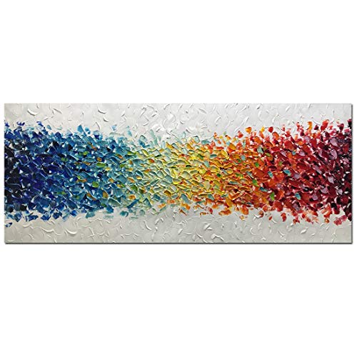 AMEI Art,24x60Inch Hand Painted Colorful Oil Painting Modern Abstract Acrylic Canvas Painting Primary Colors Wall Art Stretched Framed Contemporary Artwork - size: 60"L x 24"W