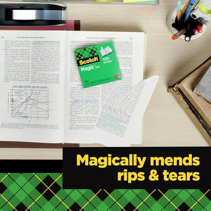 Scotch Magic Tape with Scotch Desktop Dispenser, 6 Rolls of 3/4" x 1000" Each Plus 1 Desktop Tape Dispenser, Great for Repair, Wrapping and Office Applications - size: 6 Rolls (Pack of 1)