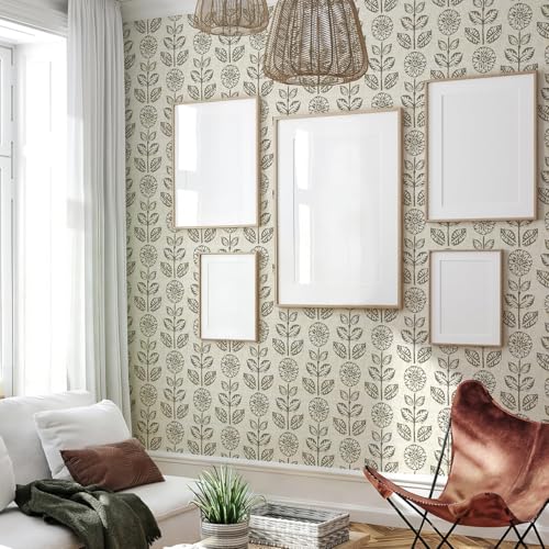Wudnaye Floral Peel and Stick Wallpaper Vintage Tulip Floral Wallpaper 17.7in×590.4in Flower Farmhouse Contact Paper Peel and Stick Neutral Self Adhesive Removable Vinyl Wall Paper for Kitchen Bedroom - color: Brown, size: 17.7" x 590.4"