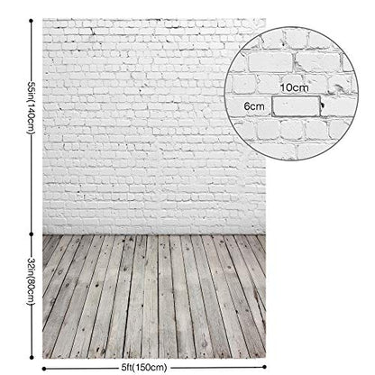 HUAYI 5X7ft White Brick Wall with Gray Wooden Floor Photography Vinyl Backdrop D-2504 - size: 5x7ft-econvinyl