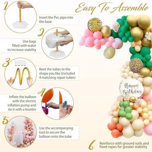 Balloon Arch Kit with Balloon Pump Electric, 8.2FT & 5FT Half Arch Free Bending Gold Balloon Stand Kit, Floor Column Backdrop Frame Balloons Stands for Wedding Baby Shower Birthday Party Decor - size: 8.2FT & 5FT