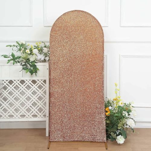 Efavormart 5ft Shiny Antique Gold Spandex Fit Round Top Backdrop Frame Stand Cover, 2-Sided Metallic Sparkly Wedding Arch Cover - color: Antique, size: 5 FT