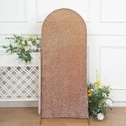 Efavormart 5ft Shiny Antique Gold Spandex Fit Round Top Backdrop Frame Stand Cover, 2-Sided Metallic Sparkly Wedding Arch Cover - color: Antique, size: 5 FT