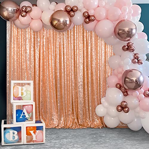 ShinyBeauty Rose Gold Sequin Backdrop 7FTx7FT Photo Booth Backdrops Wedding Curtains Rose-Golden Sequin Fabric Backdrop Glitter Drapes for Baby Party Birthday Background - color: Rose Gold, size: 7FTx7FT