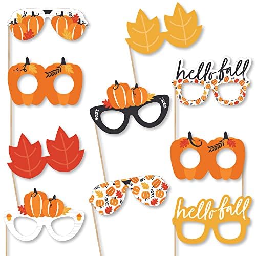 Big Dot of Happiness Pumpkin Patch 10-Piece Photo Props, Pumpkin-Themed Photography Accessories, Autumn Party Decorations for Halloween, Thanksgiving Celebration, Farm Festival Decor - color: Fall Pumpkin