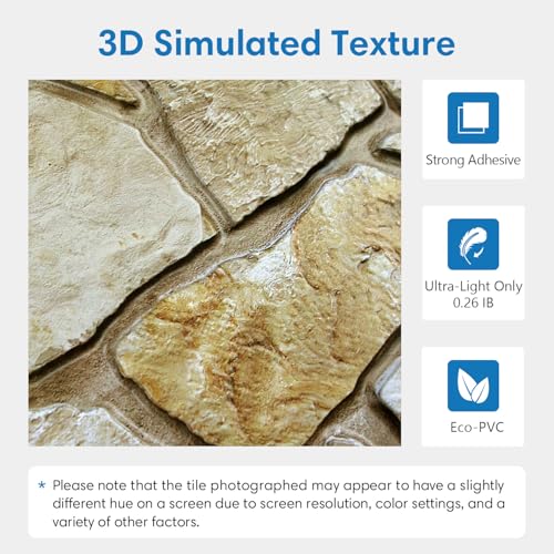 COMSTICKC 3D Faux Stone Wall Panels Peel and Stick, 12 Pcs 22.8" x 11.8", DIY UrltraLight PVC Fake Stone Textured Self Adhesive Wall Panels for Kitchen, Living Room Background, Covers 22.48 sq.ft - color: Brown Stone