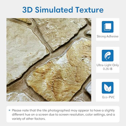 COMSTICKC 3D Faux Stone Wall Panels Peel and Stick, 12 Pcs 22.8" x 11.8", DIY UrltraLight PVC Fake Stone Textured Self Adhesive Wall Panels for Kitchen, Living Room Background, Covers 22.48 sq.ft - color: Brown Stone