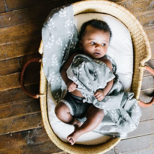 Mini Wander Swaddles for Newborns Muslin Swaddle Blankets - Breathable Soft Gender Neutral Receiving Blanket Baby Essentials | 47 x 47 Cotton - (Leaves Storm Blue) - color: Leaves Storm (Blue)