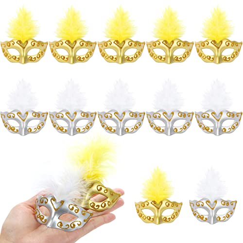 LIYDE 12PCS Mini Masks for Mardi Gras Decoration Masquerade Party Supplies Mini Decorative Masks for Decor - color: Goldsliver