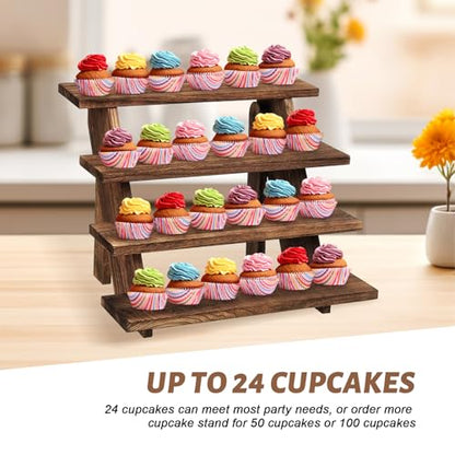 Wooden Cupcake Stand - 4 Tier Cupcake Display Stand, Rustic Tiered Display Stand, Tool Free Installation Cupcake Stand for Baby Shower Decorations Birthday Party Supplies