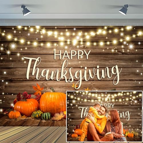 Happy Thanksgiving Wooden Backdrop Fall Thanksgiving Autumn Harvest Pumpkin Decors Photography Background 10x8ft Fabric for Friendsgiving Party Kid Children Family Portrait Studio Photo Prop - color: orange, size: 10X8FT-Polyester