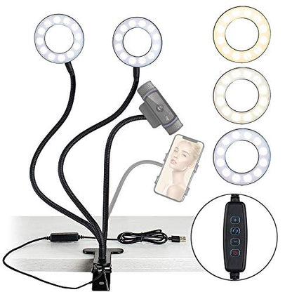 NexiGo 3.5 Inch Dual Selfie Ring Light with Moible Phone & Webcam Holder, 3-Light Modes, 10 Brightness Levels, LED Ringlight with Tripod Stand, for Live Streaming Makeup Video Conference