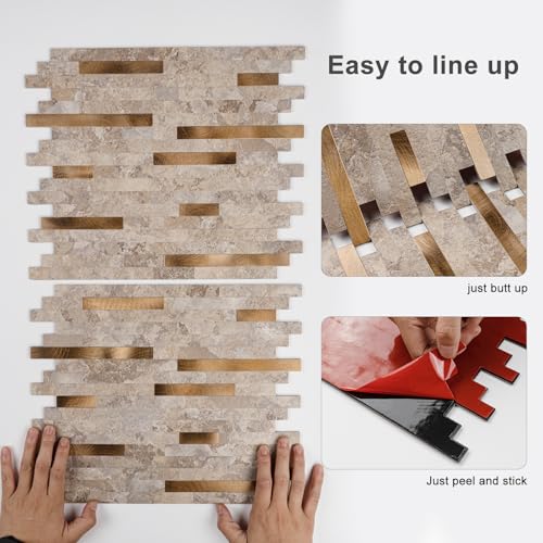 Peel and Stick Backsplash for Kitchen, 10 Sheets PVC Self Adhesive Wall Tile, Waterproof Heat Resistant Stick on Backsplash for Bathroom RV Fireplace, Mixed Beige Marble Look, 9.2 Sq. Ft. - color: Mixed Beige