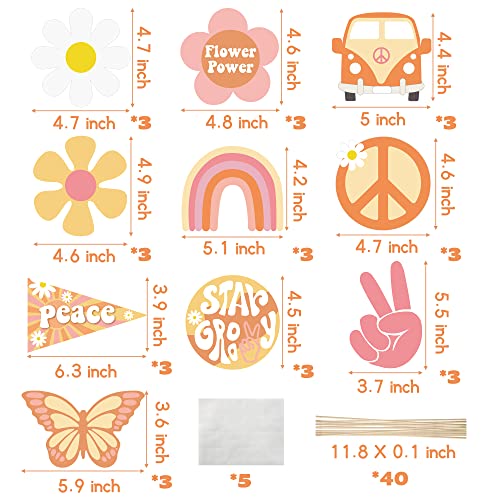 30Pcs Groovy Retro Hippie Boho Party Centerpieces for Tables Toppers Rainbow Butterfly Daisy Flower Birthday Decoration Star Groovy 60's Party Supplies Favors for Girls Baby Shower Photo Props