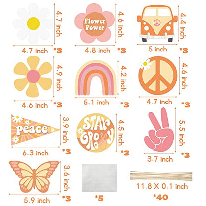 30Pcs Groovy Retro Hippie Boho Party Centerpieces for Tables Toppers Rainbow Butterfly Daisy Flower Birthday Decoration Star Groovy 60's Party Supplies Favors for Girls Baby Shower Photo Props