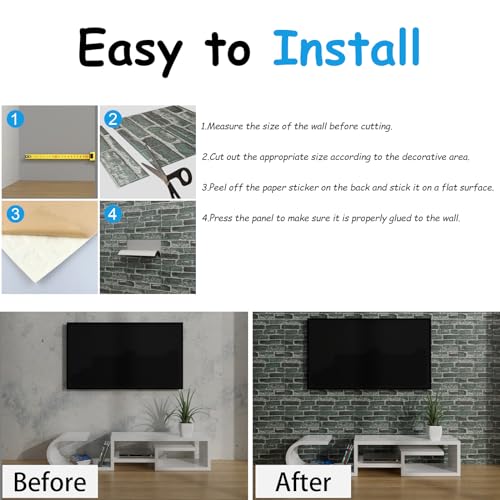 3D Wall Panels Peel and Stick in Green，20 PCS XPE Foam 3D Wallpaper, Faux Brick Wall Panels for Bedroom, Stairs, Kitchen - color: Green Brick, size: 20PCS