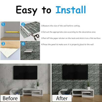 3D Wall Panels Peel and Stick in Green，20 PCS XPE Foam 3D Wallpaper, Faux Brick Wall Panels for Bedroom, Stairs, Kitchen - color: Green Brick, size: 20PCS