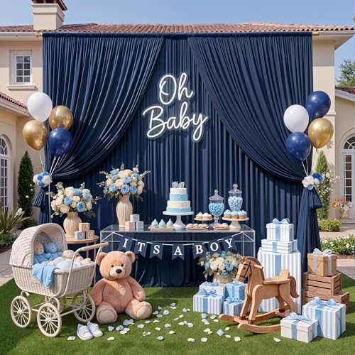 10ft x 10ft Wrinkle Free Navy Blue Backdrop Curtains Panels, 2 Panels 5x10ft Silky Polyester Photo Backdrop Drapes for Birthday Wedding Party Graduation Photography Background - color: Navy Blue, size: 10ftx10ft