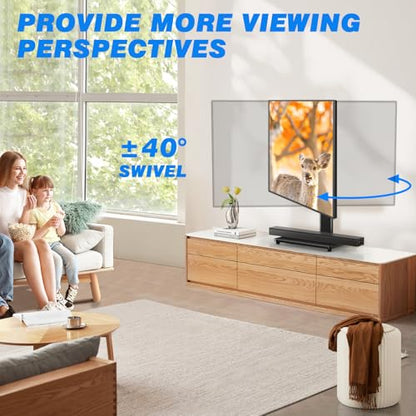 Rfiver Universal Swivel Tabletop TV Stand for Flat Screens 23 24 26 32 39 40 42 43 Inch, Heavy Duty Center Pedestal Stand Replacement with Black Tempered Glass Base and Height Adjustable Mount - size: 19-43 inch
