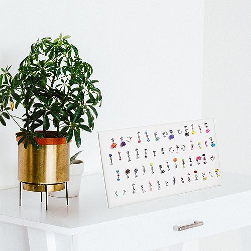 MOOCA 54 Clip Pendant/Body Jewelry Showcase Display Pad with Built in Easel for Belly Button Rings, Tongue Rings and Industrial Barbell Organizer, White Leatherette, 2 Pieces Set - color: White Faux Leather