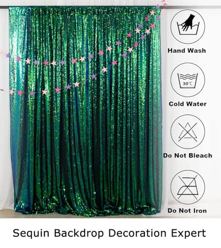 ShinyBeauty Iridescent Green Sequin Backdrop 7FTx7FT - Photo Booth Curtain for Wedding, Baby Party, Birthday - Glitter Fabric - color: Iridescent Green, size: 7FTx7FT