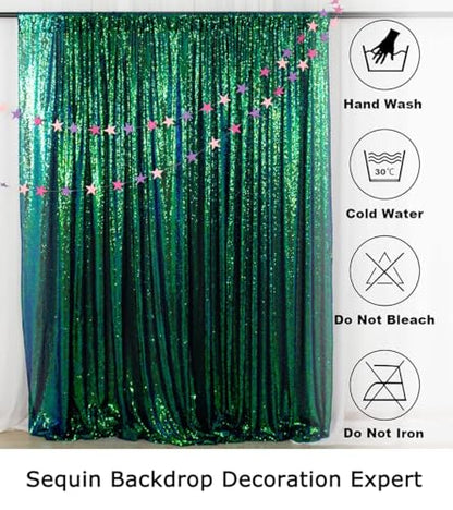 ShinyBeauty Iridescent Green Sequin Backdrop 7FTx7FT - Photo Booth Curtain for Wedding, Baby Party, Birthday - Glitter Fabric - color: Iridescent Green, size: 7FTx7FT