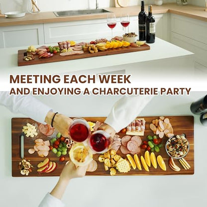 TIDITA 36" Large Acacia Wood Charcuterie Board with Handles - Extra Long Wooden Serving Cheese Boards - Rectangular Serving Platter for Meat Steak, Cracker Appetizers, Fruit Decorative Display Party - size: 36.4" x 11.3" x 1"